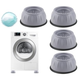 4 Anti-Vibration Feet and 1 Bristle Catcher Ball for Washing Machines - Improved Stability, Protection from Vibration and Scratches, Universal Use, Non-Slip Rubber, Suitable for Household Appliances
