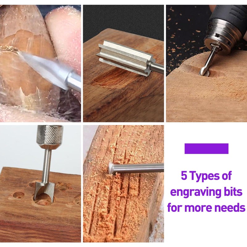 Wood Carving Bits Set Compatible with Dremel, 5Pcs Different Types