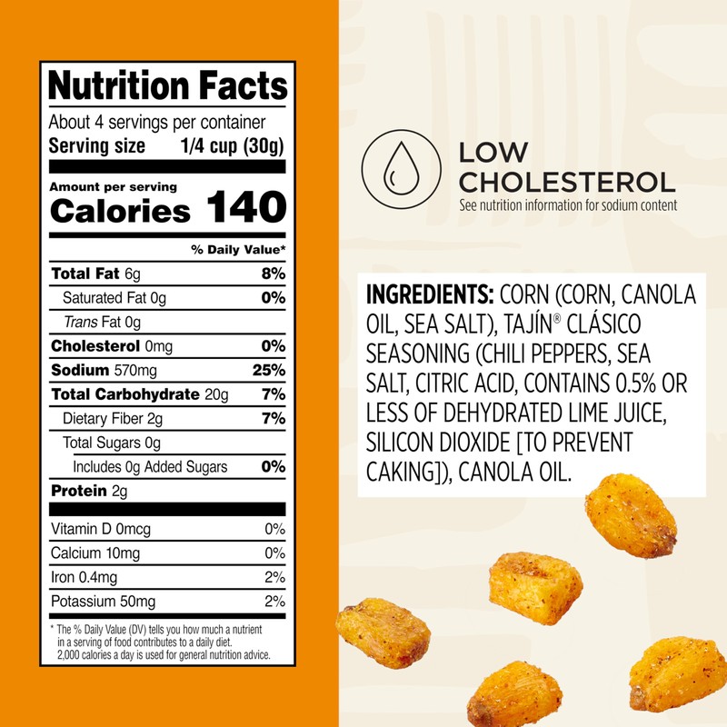 Snak Club Tajin Toasted Corn, Roasted Corn Nuggets with Chili