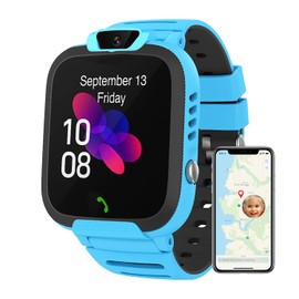 YuxLnJxem Kids IP67 Waterproof Smart Watch SIM Card Enabled Calls, HD Camera, GPS Positioning, Puzzle Games & Touch Screen for Ages 3-12 (Blue)