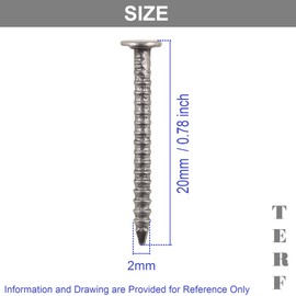 TERF® 20mm X 2.0mm Bright Annular Ringshank Nails 20mm (0.78 inch) X 2.0mm Annular Ringshank Nail For Soft and Hard Timber Wood Joinery Construction Furniture Craft Decking Fence - Pack of 200
