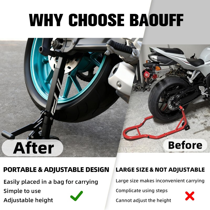 BAOUFF Motorcycle Front and Rear Wheel Stand Lift,Universal Portable Height