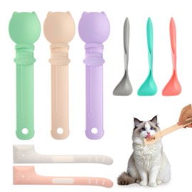 8PCS Cat Treat Feeder Spoon – Mess-Free Cat Squeeze Spoon for Lickable Treats, Wet Food & Purees | Durable Cat Treat Dispenser, Easy to Use & Clean (Cat Head)