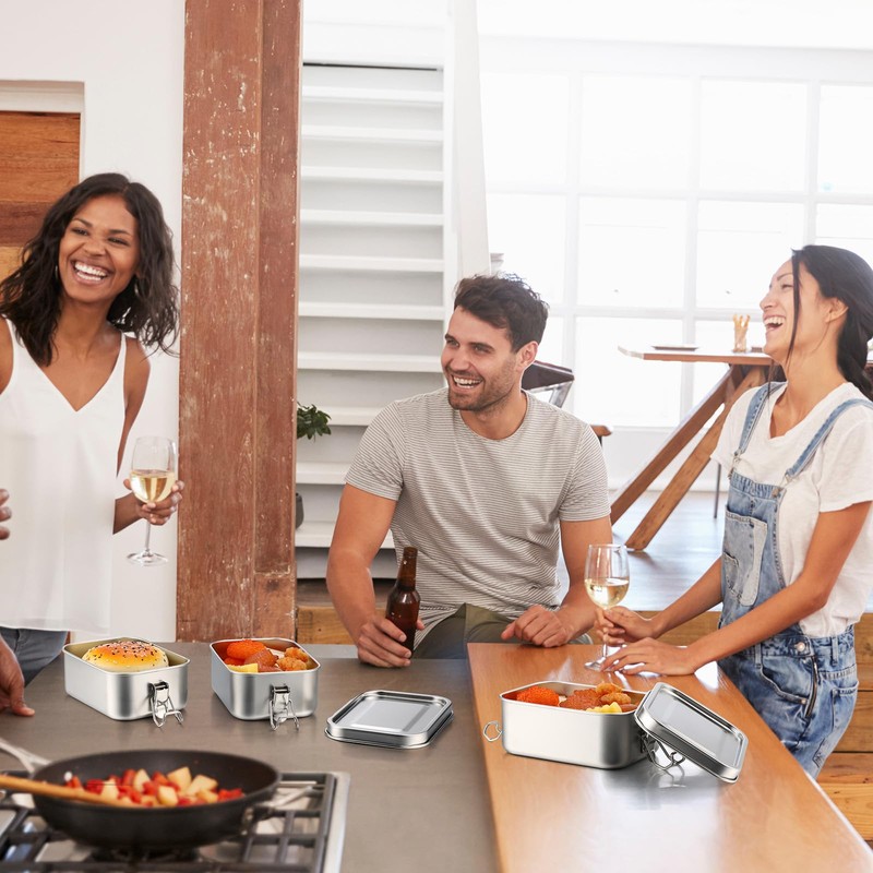 4 Pcs Leak-Proof Lunch Box 550ml Stainless Steel Bento Lunch