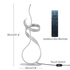 24W Modern 3Color Table Lamp with LED Spiral Design, 22“ Tall Silver Bedside Light & Nightstand Lamp, Touch Dimmable with 3 Colors & Remote Control for Bedroom, Living Room, Home Office (Silver)