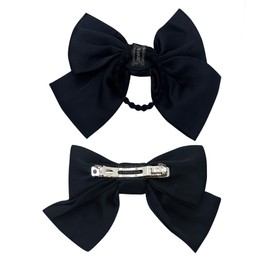 Big Bow Hair Clips Hair Ties Set for Women Girls Ponytail Holders Hair Accessories(1PCS Hairpin,1PCS Hair Ring),Black