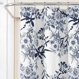 Lush Decor Botanical Garden Shower Curtain, 72" x 72", Navy & White