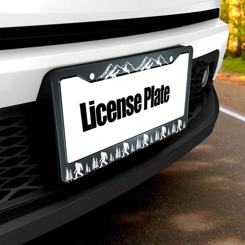 Smooffly Funny Sasquatch Matte Black License Plate Frame, Heavy Duty