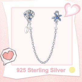 Famuan Charms Pendant 925 Sterling Silver for Women Fits Bracelets Gold Key Blue Chameleon Cat Pearl Mother's Day Birthday Christmas Gifts for Girls Friends, Silver, Zircon