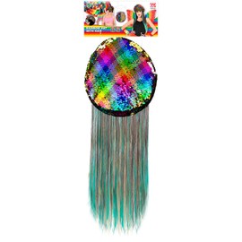 W WIDMANN MILANO Party Fashion 03008 Rainbow Hat with Hair and Sequins, Shiny Headwear, Hat with Long Synthetic Hair, Accessories, Carnival, Fancy Dress, Theme Party