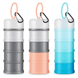 3 Pcs Protein Powder Travel Container 4-Layer Stackable Formula Container to Go Rotationally Locked Protein Powder Storage Container with Carabiner Key Formula Dispenser on The Go for Travel, Fitness