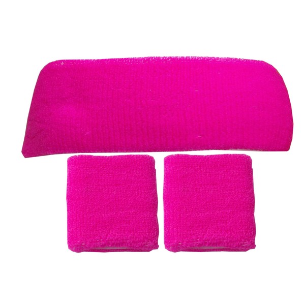 Just 4 Fun Leisurewear Sweatband Headband & 2 Wristbands One size, Neon Pink, One Size
