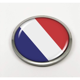 Flag of France | 3D Domed CAR Emblem Badge Sticker Chrome Metal Round Bezel