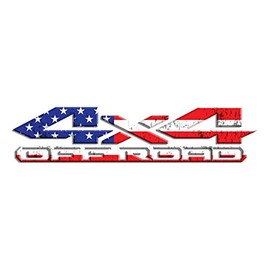 2 x Matte 4x4 Off Road 3D Amreican Distressed Flag Bedside Vinyl Decals Fits New Dodge Ram 1500 2500 3500 Power Wagon