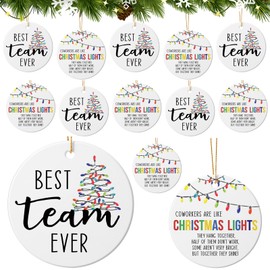 Suzile 24 Pcs Team Christmas Ornaments Bulk Gifts Coworkers are Like Christmas Lights Ceramic Ornaments with Velvet Bags for Team Coworkers Office Appreciation Gifts