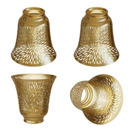 Ceiling Fan Replacement Globes, 4 Pack Chrysanthemum Pattern Fixture Replacement Globes Shades with 1-5/8" Fitter, 4-3/4" Height and 4-3/4" Diameter Art Etched, Metal Cover for Pendant Lamp, Wall Lamp