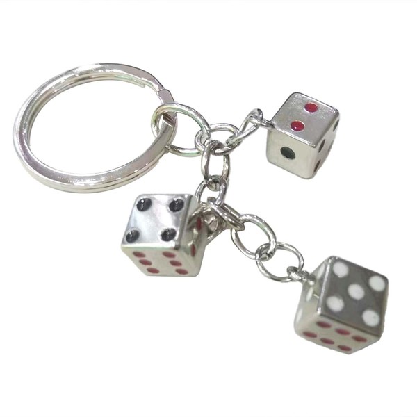 Retro Dice Keychain Accessories,Silver Metal Dice Keychain with Dots,Stylish and