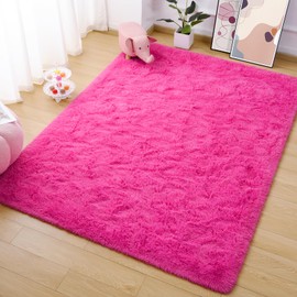 AROGAN Luxury Soft Shaggy Rugs Carpets, 6x9 Feet Bedroom Rug Indoor Plush Area Rugs for Living Room, Fluffy Rug for Kids Girls Playroom Dorm Room, Shag Plush Rug for Teen Room Nursery Decor, Hot Pink