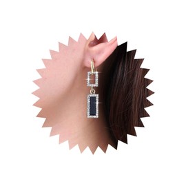 TseenYi Vintage Rhineatone Square Earrings Gold Crystal Rectangle Earrings Black Enamel Rectangle Earrings Boho CZ Square Dangle Earrings Jewellery for Women and Girls, Zinc