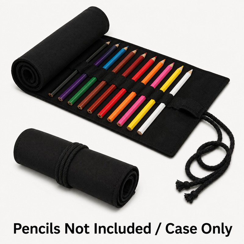 12-Slot Canvas Roll Up Pencil Case with Assorted Designs -