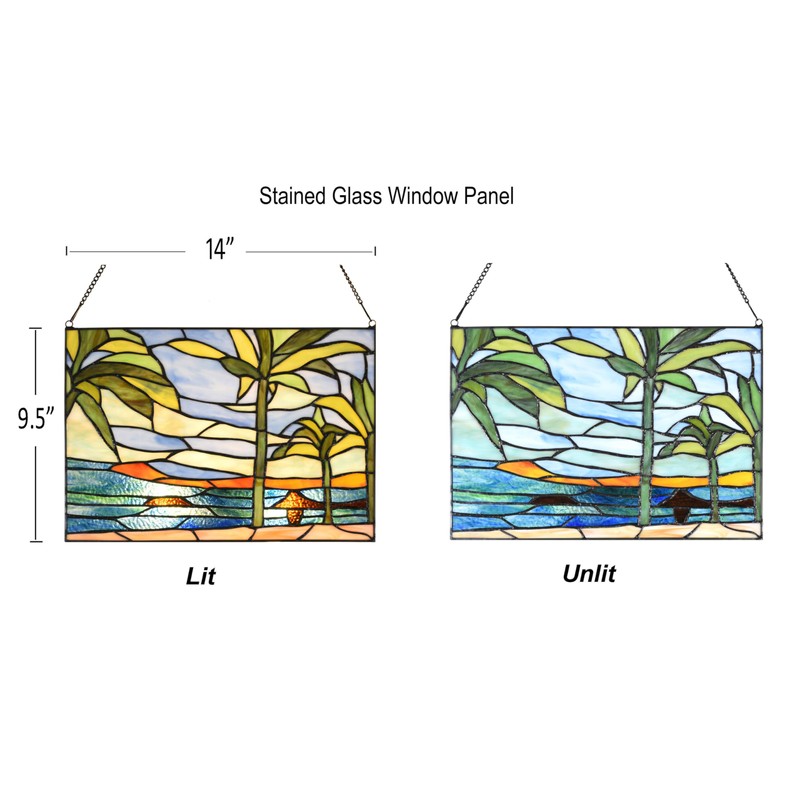 HomeBeauty Stained Glass Hanging Panel-14 Wx9.5 H Window Suncatcher Tiffany