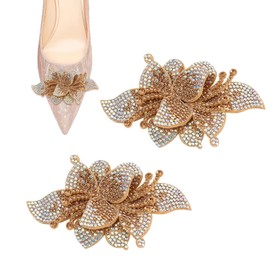 QUUPY 2 Pezzi di Clip per Scarpe con Strass a Forma di Fiore in Oro, con Fibbia di Metallo Rimovibile, Clip Decorative per Scarpe da Donna, Ideali per Matrimonio, Festa e Vita Quotidiana
