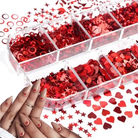 Heart Nail Art Glitter Valentine's Day 3D Holographic Sparky Love Heart Nail Sequins Laser Hearts Nail Supplies Butterfly Letter Star Glitters Flakes Acrylic Nail Charm Heart Design Decoration 12 Grid