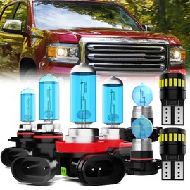 LECCIBUB Headlight Bulbs License Plate Lights Fit For GMC Canyon 2015-2020, 9005 High Beam + H11 Low Beam + 5202 Fog Lights Halogen Light Bulb + License Plate Lights, Pack of 8