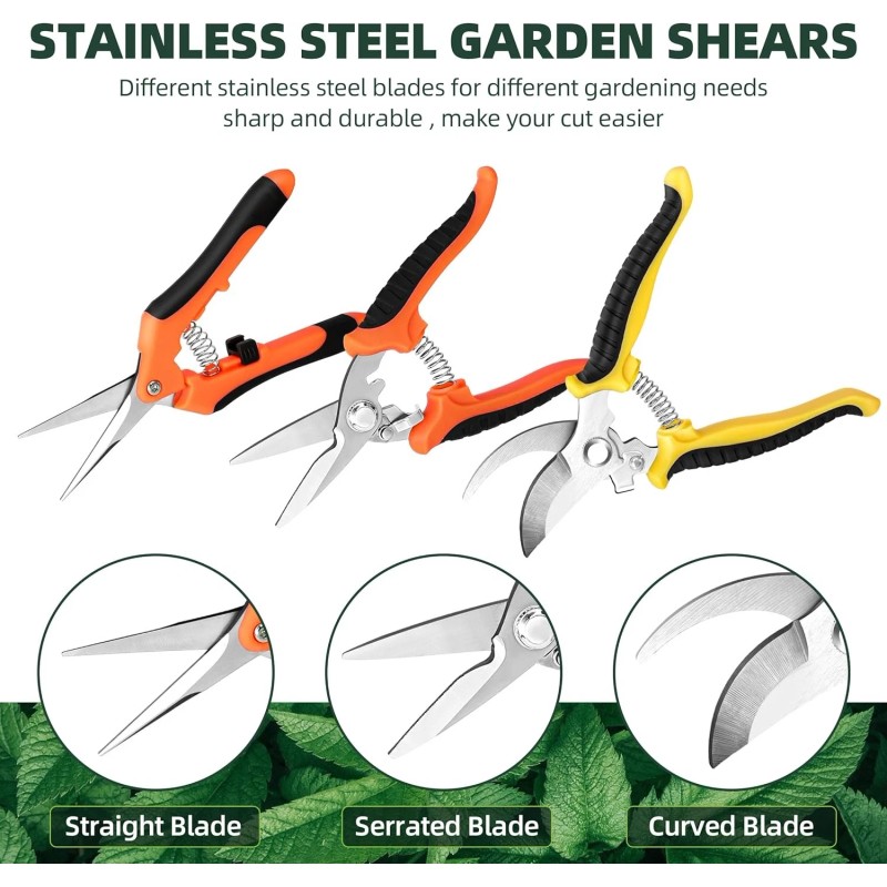 EWPJDK 3-Pack Stainless Steel Pruning Shears, Pruning Snips and Clippers
