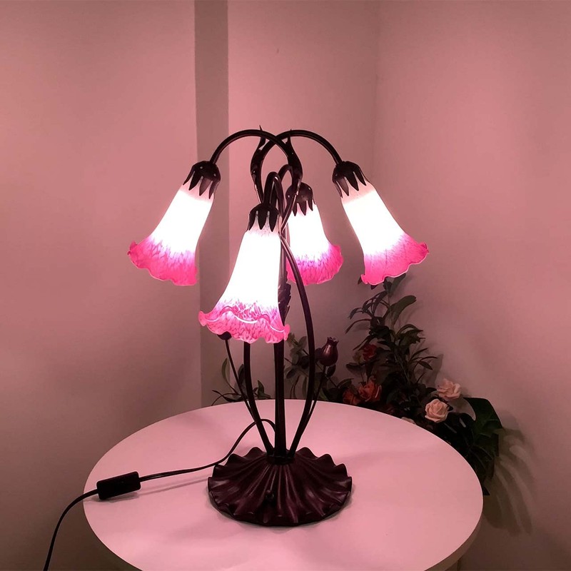 Bieye LS02 Lily Flower Blown Glass Lampshade (White Pink, Opening