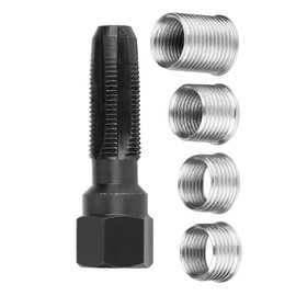 Re-thread Taps, Spark Plug Inserts, 5 Piece Spark Plug Thread Repair Tool, Spark Plug Carbon Steel Rescrew Repair Tap Kit, Reamer Inserts for 14mm Spark Plug