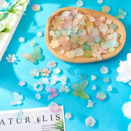 FASHEWELRY 1 Bag Transparent Acrylic Bowknot Beads Rainbow Gradient Frosted Kandi Beads Flower Leaf Acrylic Craft Beads for Necklace Bracelets Jewelry Making