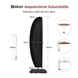 Dokon Cantilever Parasol Protective Cover, Waterproof, Garden Umbrella Cover for Diameter 3 m/4 m, Winterproof Anti-UV Parasol Cover with Pole, Cover for Market Umbrella with Zip - 280 x 30/81/46 cm