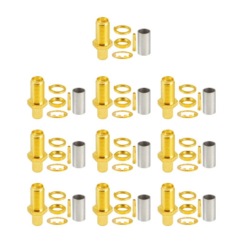 POBADY 10pcs SMA Connector SMA Female Bulkhead Crimp Connector for