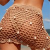 Women's Pure Hand Crochet Hollow Out Shell Khaki Swimwear Swimsuit