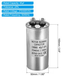 PATIKIL 40uF ±5% 40MDF 370/440V AC Fan Start Capacitor, CBB65 Circular Run Capacitor for AC Motor Run Air Conditioner Cool Heat Pump Condenser Straight