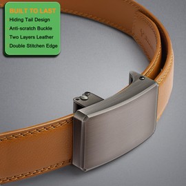 BULLIANT Men Belt-Ratchet Leather Adjustable Belt tailless For Gift Men Dress Casual Jeans 1 3/8" Hiding Tail-Cut For Fit(orange brown,48"-56" Waist Adjustable)