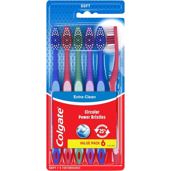 Colgate Extra Clean Toothbrush, Medium Bulk Toothbrush Pack of 6
