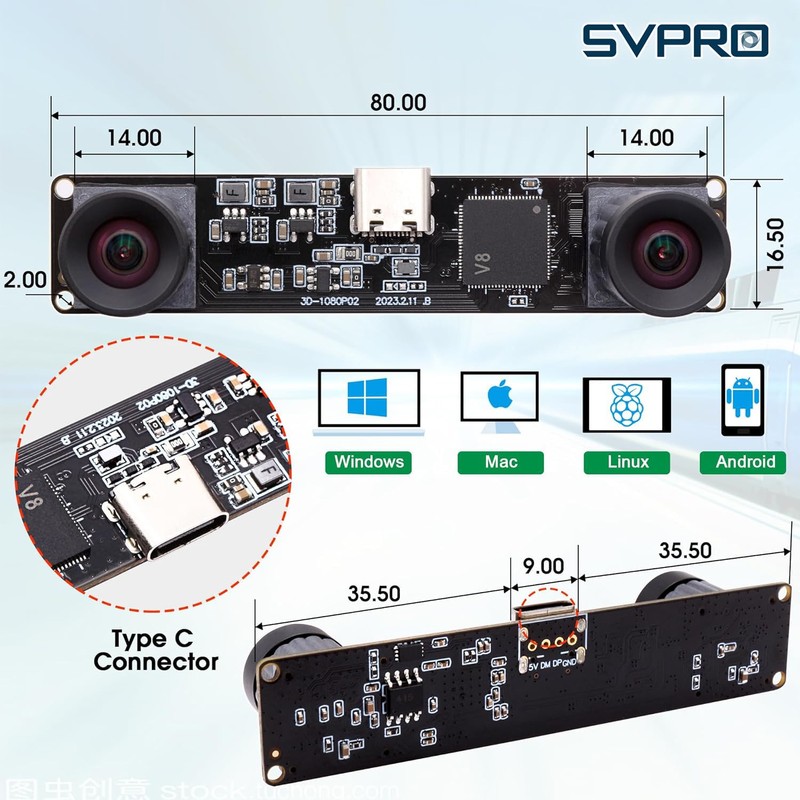 Svpro USB Camera with Two Lenses 1080P 60fps High Speed