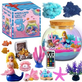 LYSSIID Kit de Contenedor Transparente Iluminado Niños,Kits de Manualidades DIY para niños y niñas,Transparente para Niños con Luz Nocturna Ajustable,Manualidades Unicornio Sirena(Morado - Sirena-01)