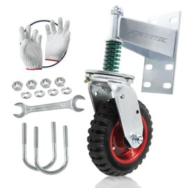POWERTEC 6 Inch Spring Loaded Gate Wheel, 500lbs Heavy Duty Swivel Caster Wheel for Driveway Wooden, Fence, Metal, Tube, Swing Gate Door, 360° Rotation Castor, Includes Hardwares & Gloves (17221)