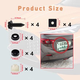 Kewucn 4 Sets License Plate Screws Kits, Rust-Proof & Anti-Rattle & Anti Theft Stainless Steel Self Tapping Mounting Bolts for Auto Tag Frame Cover Holder, Universal for Car Truck SUV (Black Slotted)