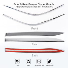 YAKANEY for Toyota Highlander 2020-2023 Chrome Sporty Bumper Corner Guards Protective Trims, Real 304 Stainless Steel Front Rear Bumper Molding for 2023 2022 2021 2020 Highlander Exterior Accessories