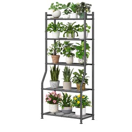 Ekisemio 5-Tier Metal Plant Stand, Heavy Duty Indoor Outdoor Flower Shelf for Multiple Pots, 63.5" Tall Vertical Plant Holder with Adjustable Leveling Feet, Black