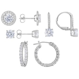 JTV Elegant CZ Platinum Sterling Silver Earring Set for Women
