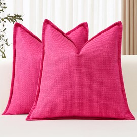 Pack of 2 Hot Pink Decorative Pillow Covers 26x26 Inch Soft Linen Texture Couch Throw Pillows Farmhouse Cushion Covers with Elegant Design for Sofa Bedroom Living Room Home Decor 65 x 65 CM