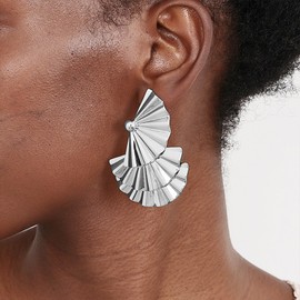 Gold Statement Earrings 18K Chunky Gold Earrings Knot Earrings Silver Large Statement Earrings for Women Trendy Jewelry for Women (Silver-02)