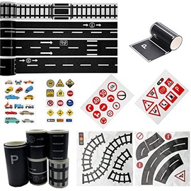 Cayway 10 Pieces Road Tape DIY Traffic Sign Set, Trains Railways Train Track Model Traffic Washi Tape Car Stickers Road Sticker Rolls for Toy Cars