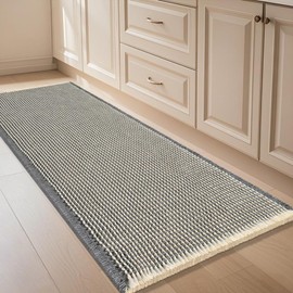 IM HOME Waffle Bath Mat Grey & Beige 5'x2', Boho Woven Modern Bath Mat Rugs, Absorbent Non Slip Bathroom Rugs, Soft Washable Bath Rugs with Tassels for Bathroom, Bedroom, Kitchen, Shower, Tub