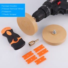 2 Folienradierer mit Adapter, Radierscheibe, zum Professionellen Entfernen ​von Folien und Kleberesten am Fahrzeug, Auto oder Motorrad, inkl. 1 Metall Klebstoffentfernungsklinge und 5 Kunststoffklinge